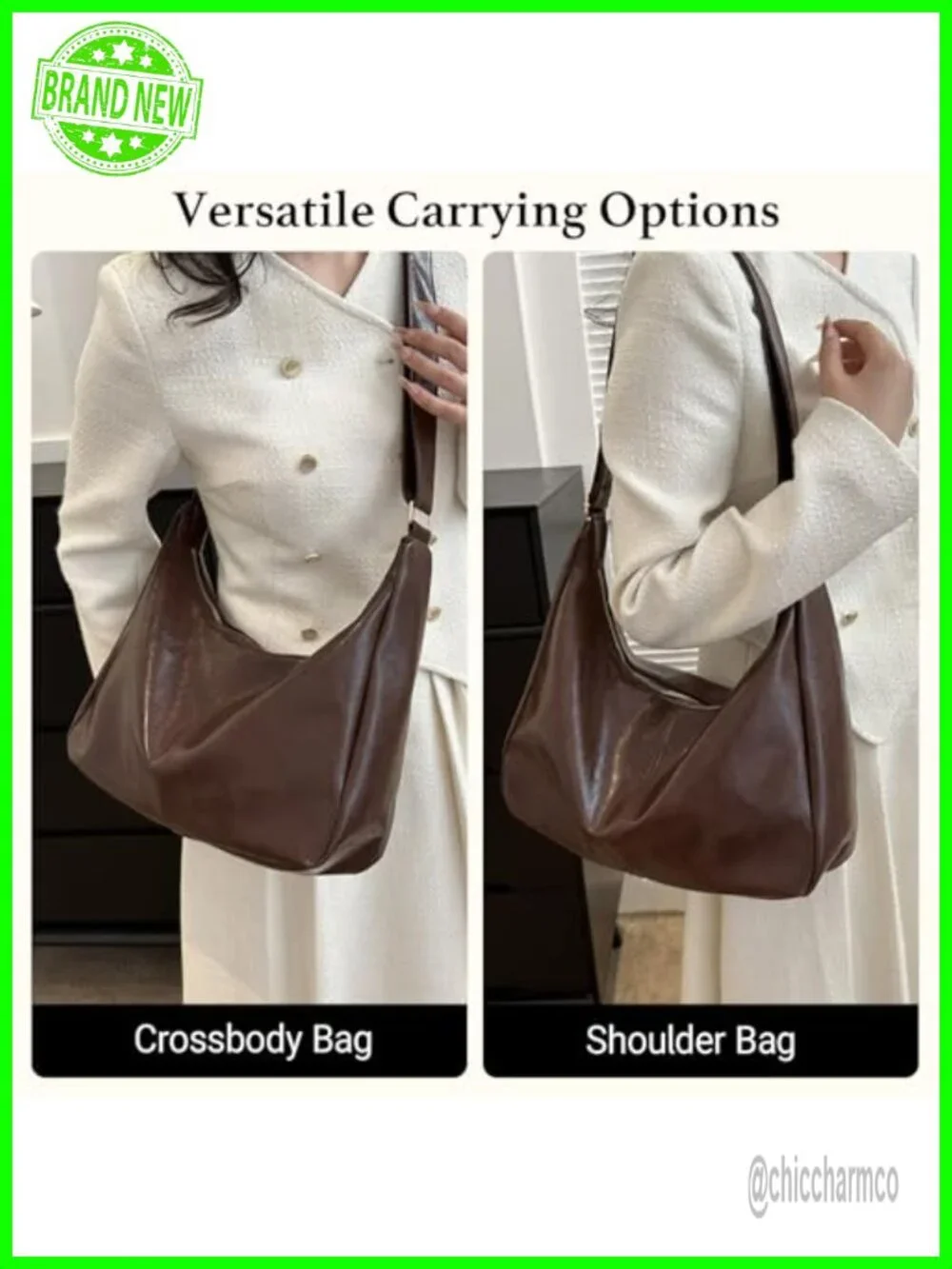 Slouchy Hobo Bag Women's Soft Vegan Leather Shoulder Crossbody Purse Stylish